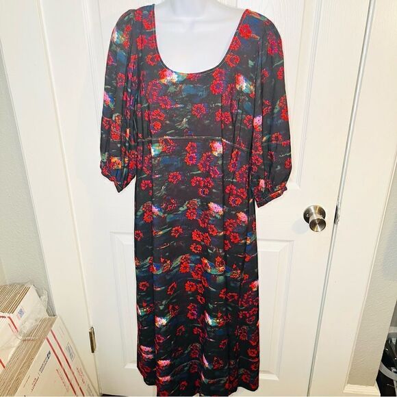 Rachel Comey x Target Kodak Red Floral Midi Dress Empire Waist Black 6 - Picture 4 of 11
